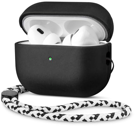 Rixeny Leder Hülle für Apple AirPods Pro 3 2025 Schutzhülle, Schwarz | Vintage-Stil Echt LederHülle case, mit Handschlaufe, Dunkelt mit Patina, Kompatibel mit MagSafe, Einfach tragbar