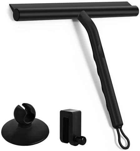 WUFANC Tergivetro per Doccia Silicone, 21cm, Tira Acqua da Doccia Nero | Pulisci Vetro Doccia Adatto per Bagni, Specchi e Piastrelle, Tiracqua Doccia, Tergivetro Doccia