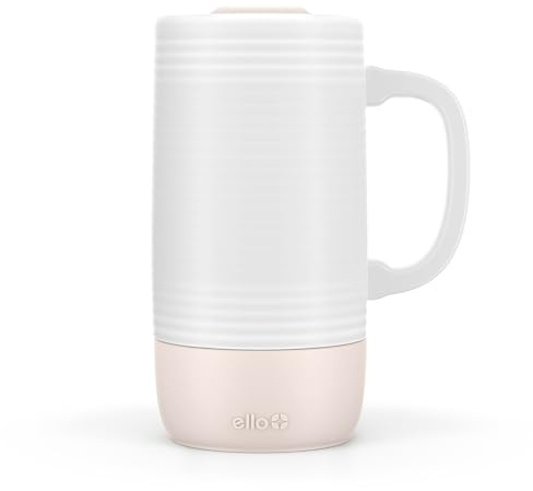 Ello Jane 18oz Ceramic Travel Mug with Handle, Splash-Resistant Slider Lid and Built-in Coaster, Perfect for Coffee and Tea, BPA Free, Dishwasher Safe, Gift for Him Her Mother's Day Birthday, Sandbar