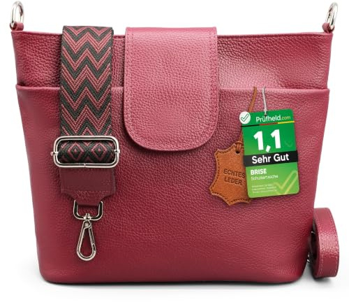 Brise Art ELLIE Damen Umhängetasche Echtleder Handgefertigt Crossbody Bag | [Test SEHR GUT, Note 1.1], Echtes Leder, Schultertasche mit Ledergurt & wahlweise gemustertem Riemen, 6 Fächer, Made in Italy
