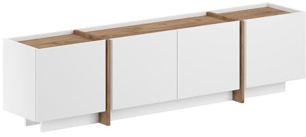 Hanah Home Modernes TV-Möbel, 180 cm, Weiß & Atlantic Pine, 100% melaminbeschichtet, 18 mm dick, Soft-Close-Scharniere, Elegantes Design für Wohnzimmer