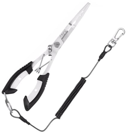 HYFZOD Pince de pêche revêtue de Téflon avec dragonne rétractable, Canne a Peche, Outil polyvalent eau douce et eau salée pour couper la ligne, retirer les hameçons et ouvrir les anneaux brisés