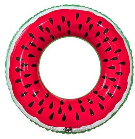 WIKIMO Dicker Schwimmring Erwachsene, Schwimmreifen 75 x 35cm Aufblasbare Luftmatratze Pool Spielzeug, Kippgeschützte Schwimmringe für Sandstrand Schwimmbad (Wassermelonen-Motiv Rot)