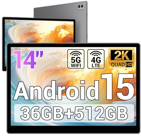 MIVASOLO 14 inch Tablet Android 15,large screen tablets Octa-Core,36GB RAM+512GB ROM (TF 2TB),11580mAh,20W,13+8MP, Face ID, BT5.0,Tablet With Pen(Grey)
