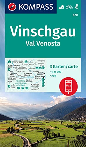 KOMPASS Wanderkarten-Set 670 Vinschgau, Val Venosta (3 Karten) 1:25.000: inklusive Karte zur offline Verwendung in der KOMPASS-App. Fahrradfahren. Skitouren.