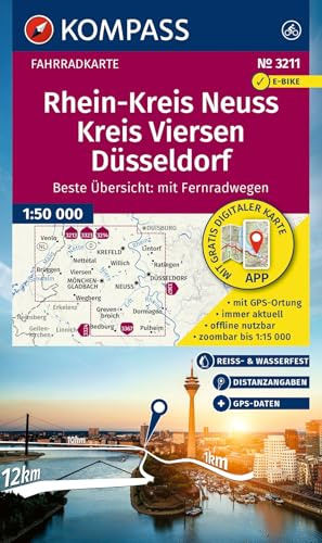 KOMPASS Fahrradkarte 3211 Rhein-Kreis Neuss, Kreis Viersen, Düsseldorf 1:50.000: reiß- und wasserfest