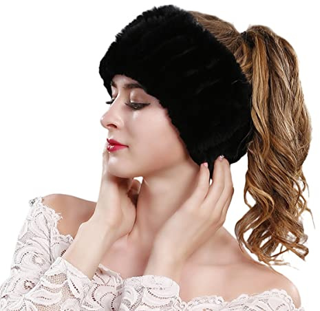 DTLDYG Kaninchen Pelz Stirnband Winter Weben Nacken Warmer Echt Pelz Stirnbänder Frauen Schal Schalldämpfer