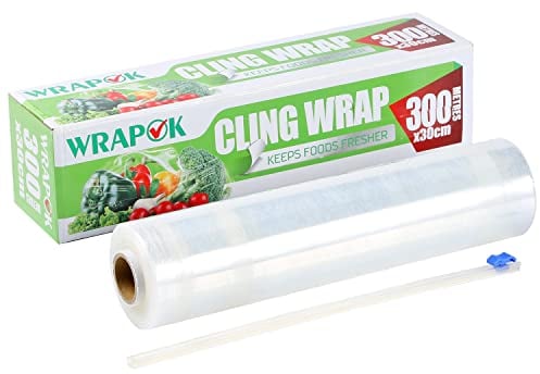 WRAPOK Catering Cling Film Dispenser and Cutter Kitchen Plastic Food Seal Wrap, Foodservice Cook’s Tools for Kitchen, 300mm x 300m