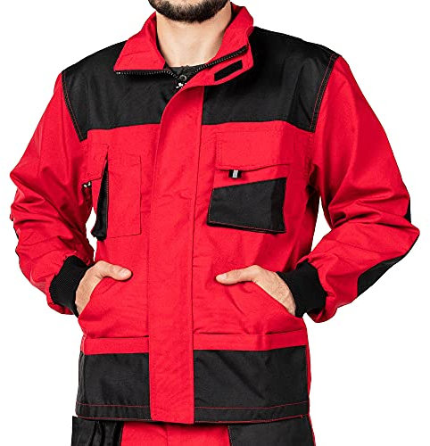 Veste de travail homme, Blouson de travail, Multi Poches, Grande Taille S - XXXL, Manteau de travail, Bleu/Noir/Rouge, Haute qualité Vetement (L, Rouge)