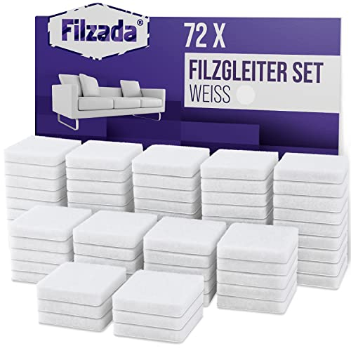 Filzada® 72x Feltrini autoadesivi - 25 x 25 mm Quadrato - Bianco - Feltro per mobili professionali con adesione ideale