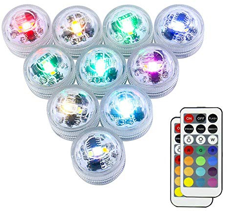 LUXJET 10 Pièces Lumiere Piscine, Eclairage Piscine Led avec Télécommande Multi-Coleur/Unicolore pour mariage, Fête, Anniversaire, Piscine mini led.