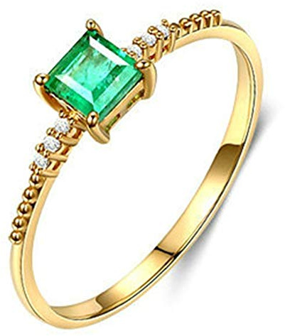 AMDXD 18Karat 750 Gold Ringe für Damen, 0.06ct Smaragd Quadrat Quadrat Form Solitärring Heiratsantrag Ring Gold Gr.65 (20.7)