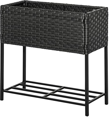 Outsunny Soporte para Jardinera Exterior para Huerto Urbano Mesa de Cultivo Jardinera Rectangular sin Fondo con Estante y Patas para Jardineras Macetas Tiestos 70x30x72 cm Gris y Negro