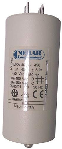 Condensateur 40 uF µF COMAR à 4 cosses-dimensions 45 X 94 mm -pour nettoyeur haute pression, pompe de piscine,compresseur, appareils ménagers-etc- produit européen