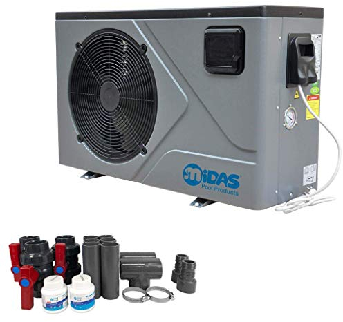 well2wellness Full-Inverter Wärmepumpe Mida.Joy 12- Poolheizung mit Einer Heizkapazität bis 11,90 kW Plus Bypass Set Basic + Abdeckung
