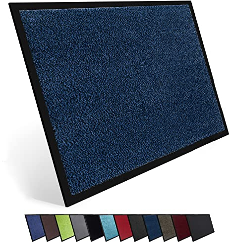 Entrando Schmutzfangmatte 60x90 cm waschbar & farbecht – Fußmatte für Eingangsbereich, Flur, Balkon oder Terrasse – geeignet für Innen & Außen – Flacher Flor, pflegeleicht, saugstark (Blau Schwarz)