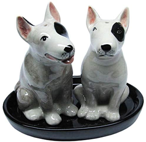 B2SEE LTD Bullterrier Salz und Pfeffer-streuer Set Keramik Hunde Bullterrier Geschenk 3 teiliges Set