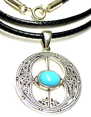 Anhänger Silber Steine, Motivanhänger Avalon mit Türkis Stein, inklusiv Halsband, aus Sterlingsilber gearbeitet, Schutzsymbol, Schmuck Damen