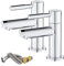Maynosi Bathroom Basin Pillar Taps, Pair Basin Sink Mixer Taps, 1/4 Turn Washroom Pair Faucets Twin Lever, 2 Pcs Modern Taps, Include Flexible Hoses, Brass (Chrome)