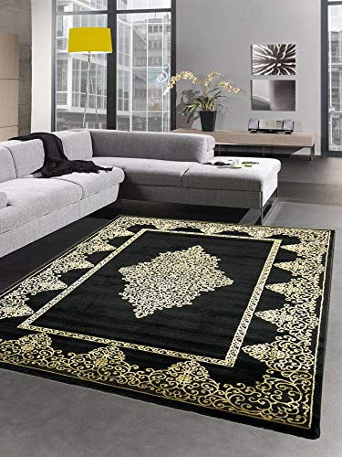 CARPETIA Teppich Wohnzimmer Kurzflor Teppich Ornamente schwarz Gold Größe 200 x 290 cm