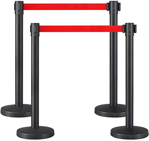 Yaheetech 4 Poteaux de Guidage avec 4 Corde 2m Rétractable Barrière de Sécurité Poteaux de Balisage avec 4 Rubans Rétractables de 200cm - 92cm de Haut pour Ecole Bar et Hôtel