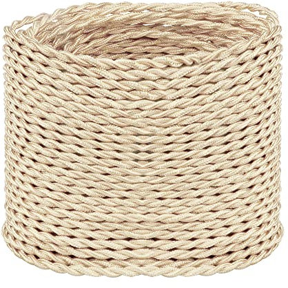 10 Meters / 32.8FT Beige Braided Cable, Helunsi 3 Core Electrical Cable, Vintage Braided Flex Cable Twisted Fabric Electrical Wire for DIY Industrial Pendant Lights or Other Appliances - Beige