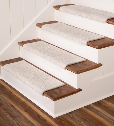 Oak Valley Designs™ Rounded Bullnose Carpet Stair Treads - Anti Slip Indoor Stair Mats for Wooden Stairs, Style: Brindle, Cottonwood, 27” W X 9.75 D (Set of 14)
