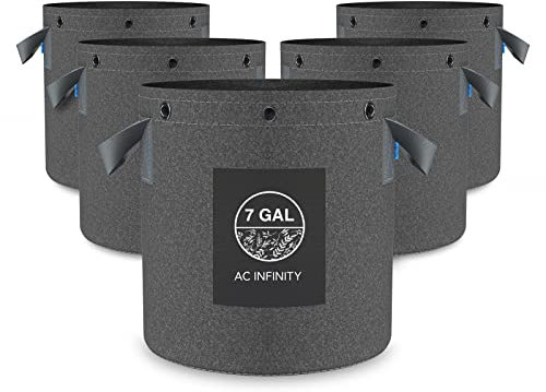 AC Infinity Lot de 5 pots, tissu résistant, sacs de culture à aération, 31,8 l, tissu non tissé épais de 500 g, anneaux multi-usages, palissage en douceur des fruits, légumes et fleurs