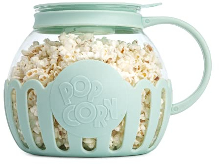 Ecolution Patented Micro-Pop Microwave Popcorn Popper with Temperature Safe Glass, 3-in-1 Lid Measures Kernels and Melts Butter, Made Without BPA, Dishwasher Safe, 3-Quart, Aqua