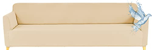 Poligino Sofabezug, 3-Sitzer, wasserdicht, dehnbar, Schutz für Sofas mit Armlehnen, elfenbeinfarben