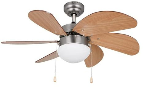 Suinga Deckenventilator mit Licht, 3 Geschwindigkeiten, 6 Holzflügel, umkehrbares Belüftungssystem, 50 W