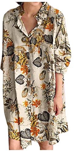 Ni_ka Robe Chemise Femme Grande Taille Robes Courte Ample à Manches Longues Women Dress Boutonnee Carreaux Imprime Dresses Chic Et Glamour Bleu Kaki 4XL Ni_kadress44623