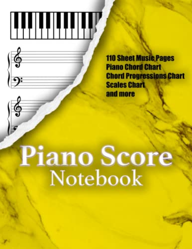 PIANO SCORE NOTEBOOK: Unique Blank Piano Sheet Music Manuscript Paper Features 4 Octave Keyboard Diagram Light Lined Staves for Notation Chord Charts ... & Composers (8.5” x 11” 124 Pages)