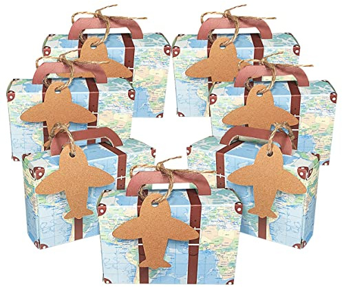 Faylapa Koffer-Süßigkeiten-Boxen, Partygeschenk-Box, Vintage-Kraftpapier-Geschenktüte für Reisen, Mottoparty, Hochzeit, Geburtstag, Brautparty (Flugzeug, 50 Stück)