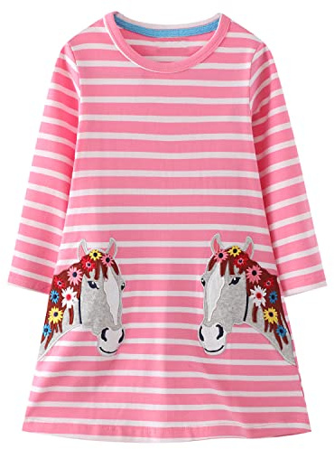 Beilei Creations Mädchen Kleider Baumwolle Karikatur Stickerei Casual Jersey Kleider Gr.85-140