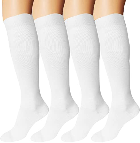 DDOBB 4 Paar Kompressionsstrümpfe Damen und Herren Stützstrümpfe Kompressionssocken Stützsocken Reisestrümpfe für Flug Sport Running Radsport(Weiß*4, L-XL)