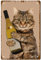 CREATCABIN Blechschild Mit Katze Wein Metall Vintage-Poster Lustige Tiere Kunstwerk Familie Wanddekoration Kunstdekoration Geschenk Für Bar Pub Wohnzimmer Küche Café Geschenk 8 x 12(5) cm