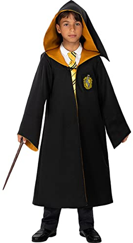 Funidelia Offizielle Hufflepuff Replik Tunika - Diamond Edition für Kinder, Inklusive: Umhang mit besticktem Patch und Innentasche, Größe 5-6 Jahre - Outfit für Kinder für Partys und Karneval