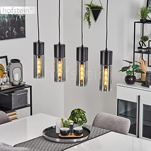Pendelleuchte Dulcita, moderne Pendellampe aus Metall/Glas in Schwarz/Rauchfarben, Leuchte mit verstellbarer Höhe max. 156 cm, 4-flammig, 4 x E27, ohne Leuchtmittel