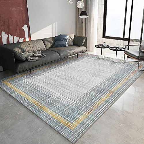 Teppich Sessel Wohnzimmer,Verschleißfester, Rutschfester, Grau-gelb Gestreifter Teppich Wohnzimmer deko,terasse 120x160cm
