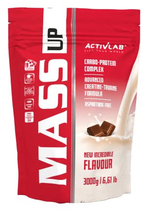 Activlab MASS UP 3kg, Hochkalorisches Weight Gainer Protein Pulver mit Whey Protein, Kreatin und Taurin - Schokoladengeschmack für den Aufbau von Muskelmasse und Kraft - Massive Mass Gainer für Stärke