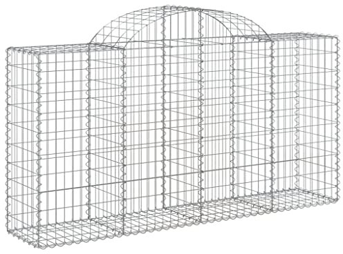 vidaXL Arched Gabion Baskets Set - Galvanised Iron Construction - Ideal for Garden, Patio, and Yard - Includes Strengthened Hooks - Silver