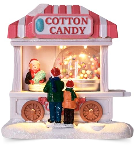 Tin Dreams | Pueblo Navideño en Movimiento | Puesto de Algodón de Azúcar con Luces LED | Decoración de Navidad | Adorno Villa o Pueblo Navideño | Casita Luminosa para Poblado en Miniatura