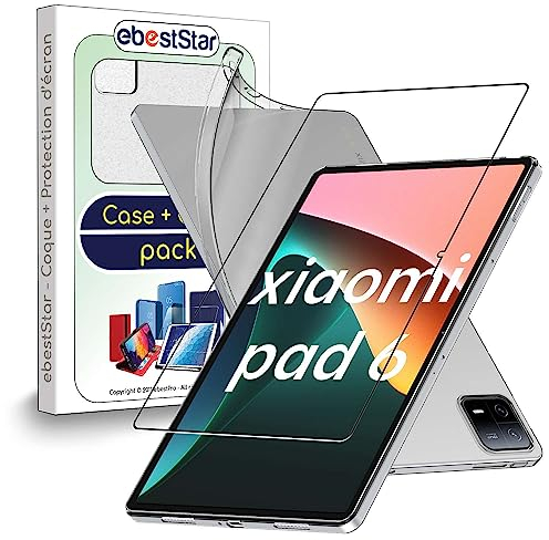 ebestStar - Funda para Xiaomi Pad 6, Pad 6 Pro, Carcasa Silicona Transparente, Capa Protectora TPU Antigolpes, Slim Ultra Fina, Transparente + Cristal Templado