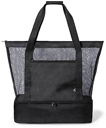 Genérico Bolsa de Playa Grande XXL con Bolsillo Nevera – Malla Transpirable, Resistente a la Arena, Lavable y Plegable – Bolsa Familiar Ideal para Picnic, Playa y Verano