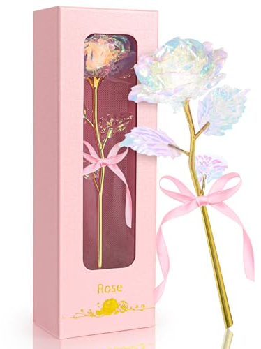 Asddage Ewige Rose Geschenke für Frauen Mutter Freundin Frau Oma Geburtstagsgeschenke, 24K Goldene Rose künstliche Blumen (Farbenfroh)