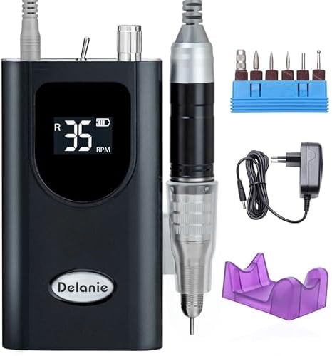 Delanie Ponceuse pour Ongles Professionnelle Electrique 35000RPM Sans Fil Portable pour Manucure Pédicure avec 6 Embouts et Affichage LCD (noir)
