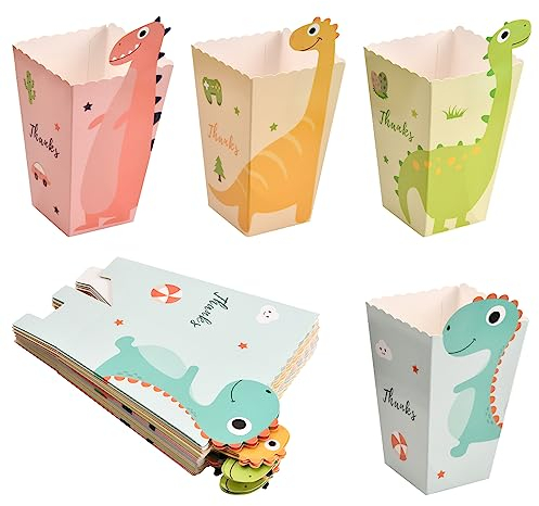 24 Piezas Cartones de Palomitas Pequeñas, Cartón Caramelo Contenedor, Bolsa de Palomitas de Dinosaurio, 4 Colores Cubo Palomitas, Cajas de Palomitas de Maíz para Cumpleaños Fiestas Noches de Cine