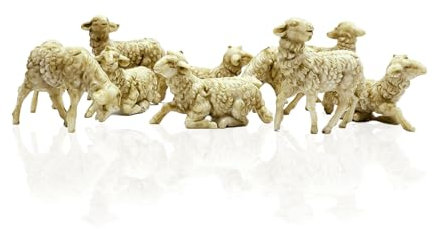 Set mit 24 Stück, beige Miniatur Schafe, 5 cm, aus Kunstharz, Tiere, Schafe, sortiert, Krippe, Tiere, Krippe, Weihnachten, Landschaft, Weihnachtsszenario