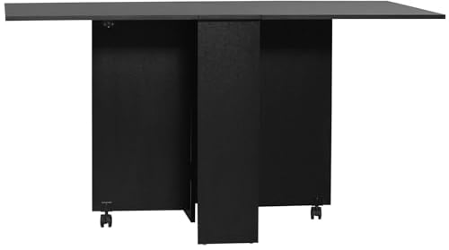 HOMCOM Folding Dining Table, Drop Leaf Table with 2-Tier Shelves, Rolling Casters, for Small Spaces, Kitchen, Black